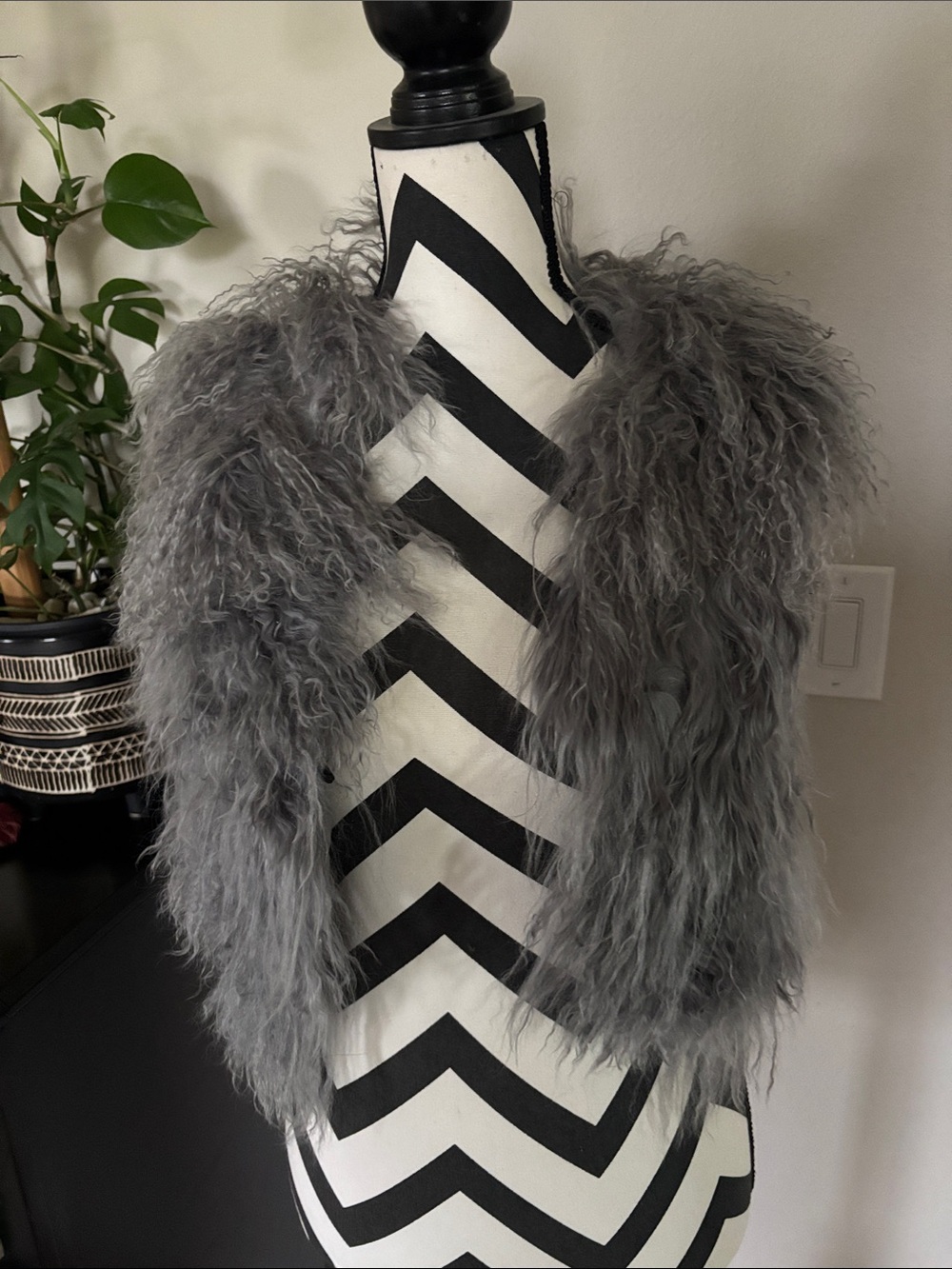 Gray Mongolian lamb Fur Throw Vest sz s Adrienne Landau